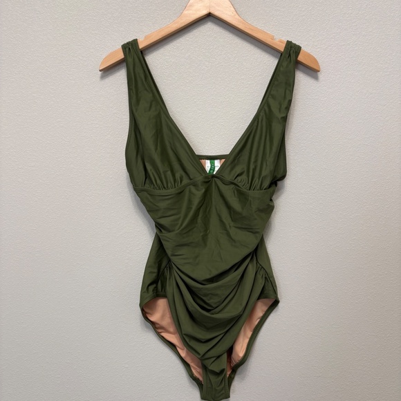 J. Crew Ruched V-neck One-piece Swimsuit - Olive Green, 14 - Picture 2 of 6